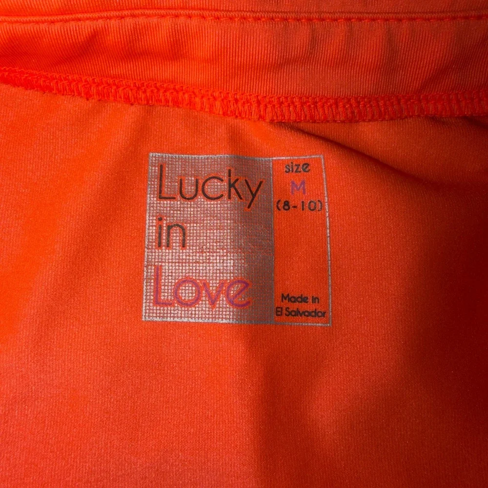 Lucky in Love Womens Neon Orange Sleeveless Tennis Golf Tank Top V-Neck Size M